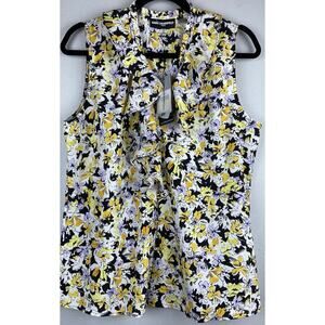 NWT Karl Lagerfeld Sz S Cvrd Btn Front V Ruffle Neck Front Sleeveless Blouse